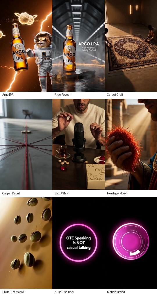 Small preview contact sheet from AI advertising client videos